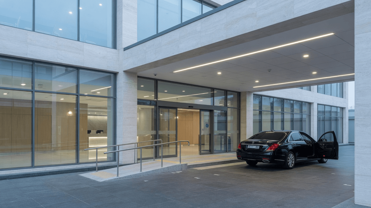 A black car waiting at the entrance of a private hospital in Colombo