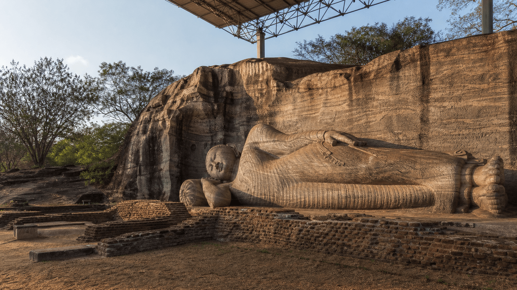 The Gal Vihara reclining Buddha carved from granite at Polonnaruwa
