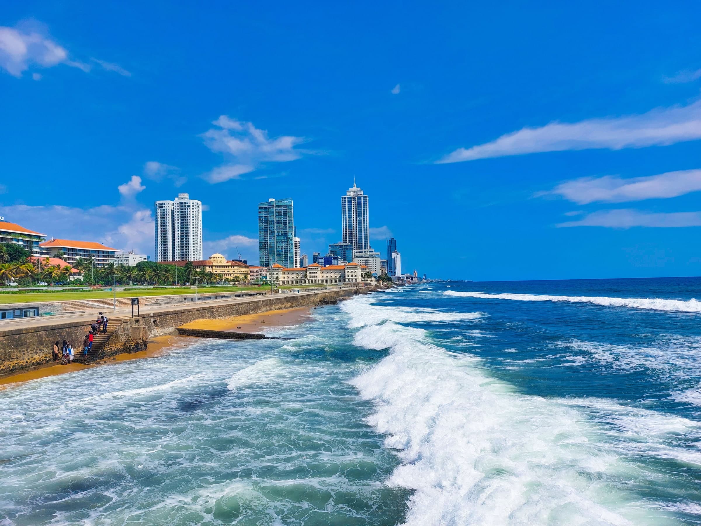 Colombo waterfront and Galle Face Green beside the Indian Ocean